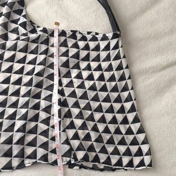 3/$15 Maximalist grunge Geometric print vegan flowy halter sheer top sz med - Picture 5 of 10